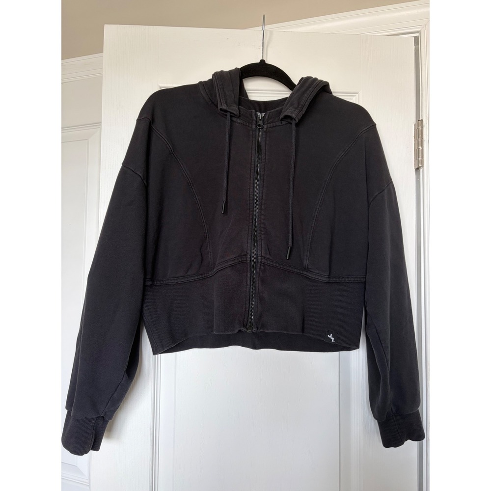 JoyLab Women XL Black Cropped Full Zip Hoodie French Terry Athleisure VN1247024